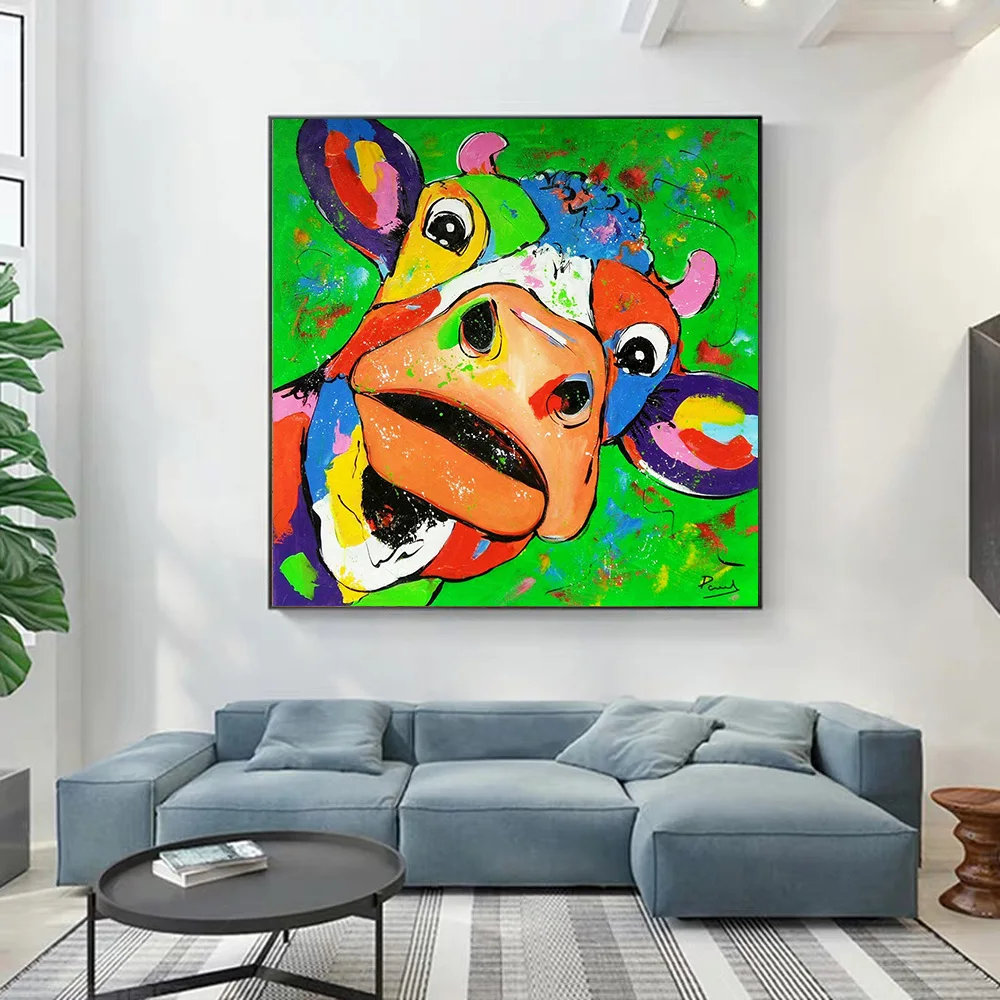 

Street Graffiti Abstract Fun Animal Wall Art Poster Modern Pop Cow Canvas Painting Highend Living Room Bedroom Home Decor Mural