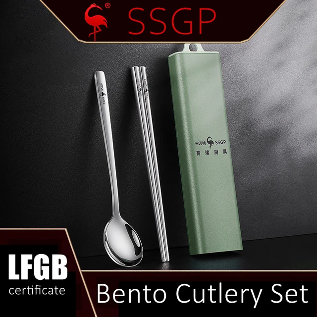 LFGB Certificated 316 Stainless Steel Chopsticks and Spoon Set Portable Mute Camping Picnic Office School Lunch Bento Cutlery 2