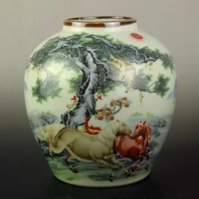 

Chinese Antique Collection Qianlong Pastel Horse Pattern Bottle
