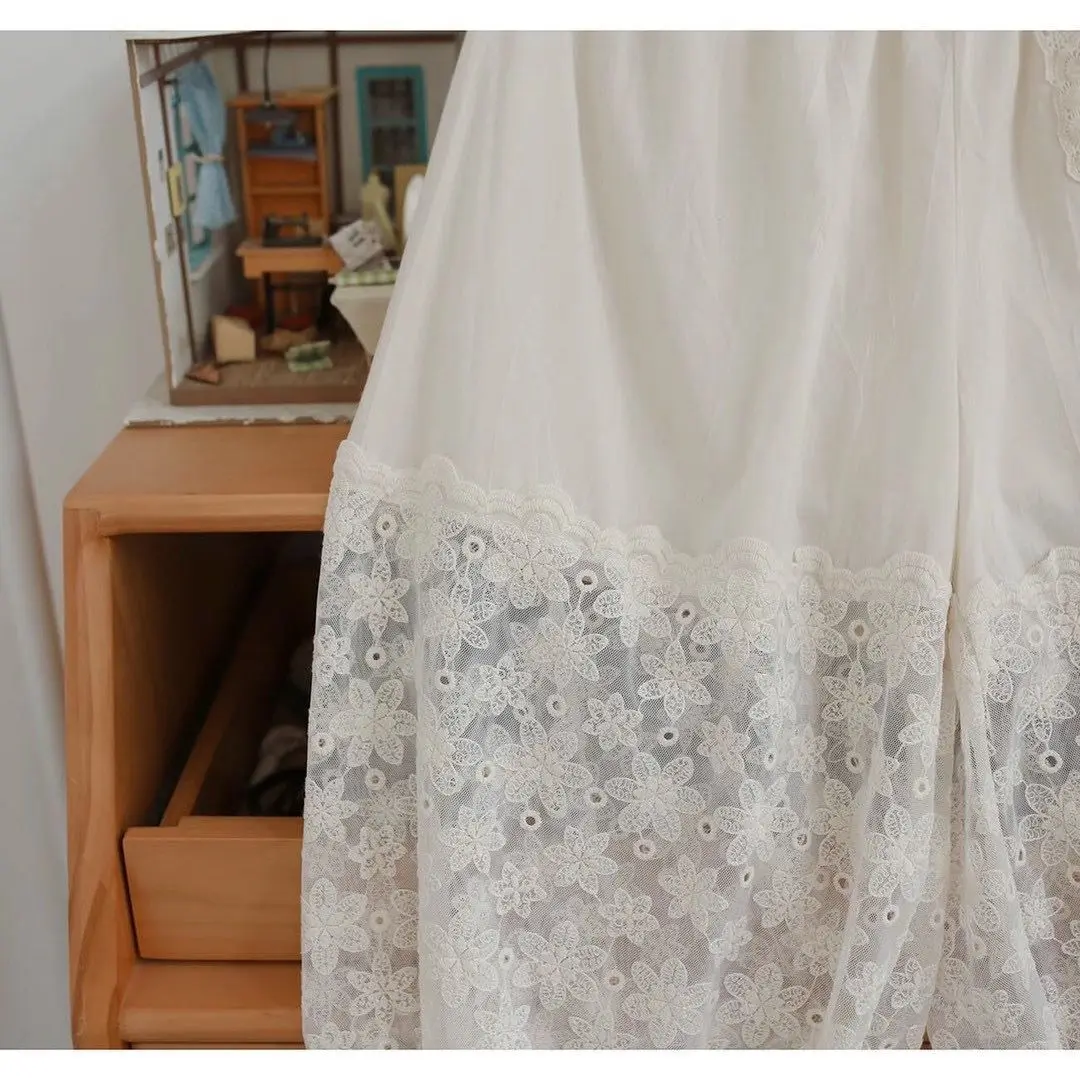 Forest Girl See Lace Patchwork Flower Embroidery Loose Wide-Leg Pants Cotton 2022 Summer Lolita FT832 nike sweatpants