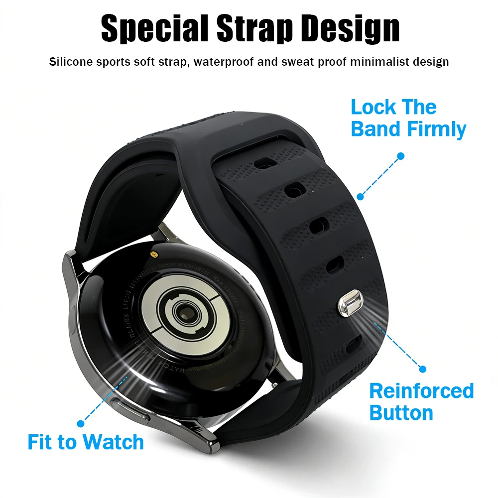 Enhanced Silicone Sports Watch Band – Premium Quality, 20mm/22mm, Multiple Fits
