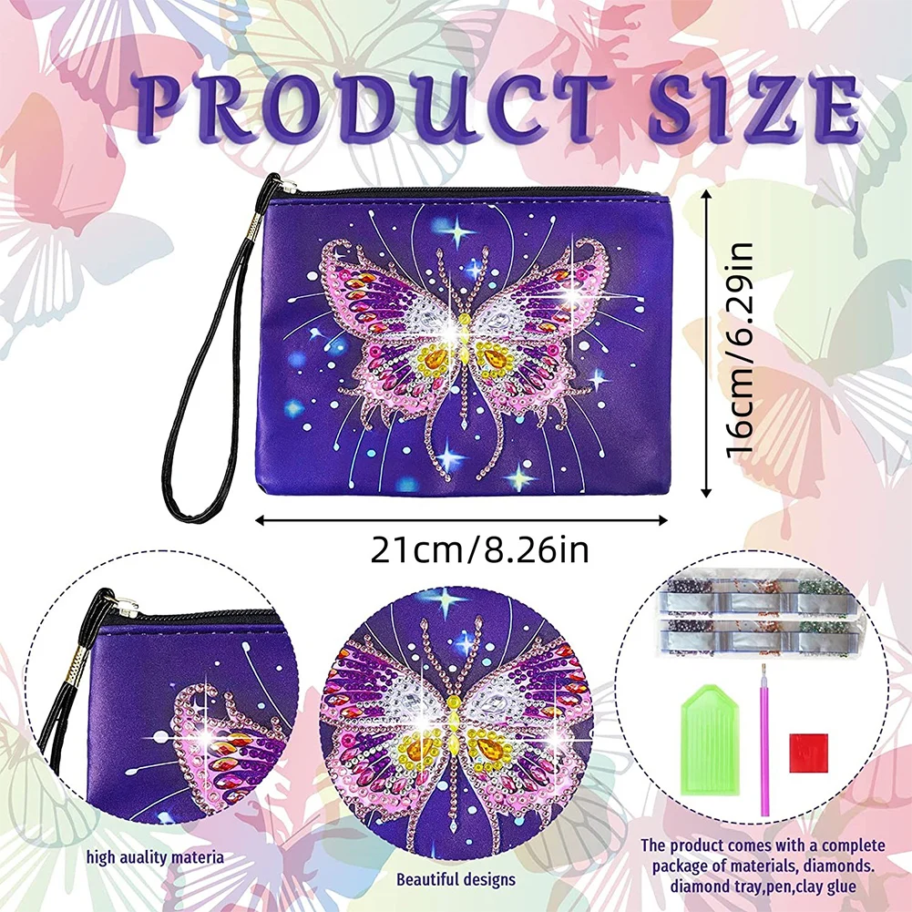 Partial Special Shaped Drill PU DIY Diamond Painting Wallet Purse Flowers Single Sided Diamond Embroidery Zipper Wallet for Gift