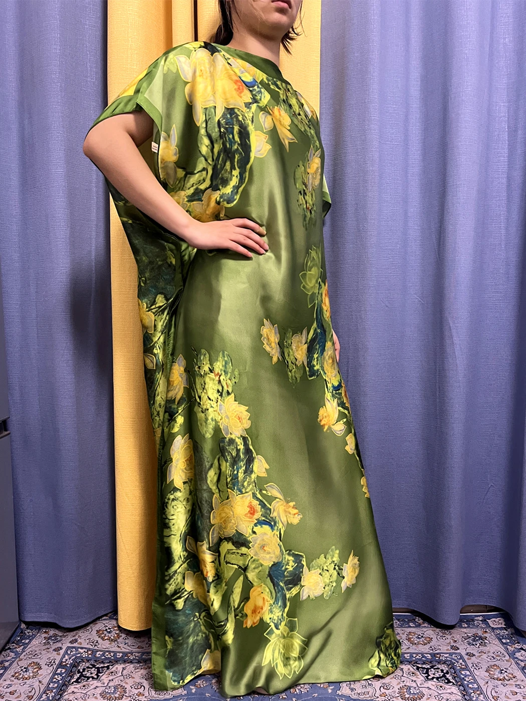 Abayas For Women 2023 Muslim Fashion Printed Floral Green Silk Loose Femme Robe African Nigeria Soft Summer Dresses With Turban