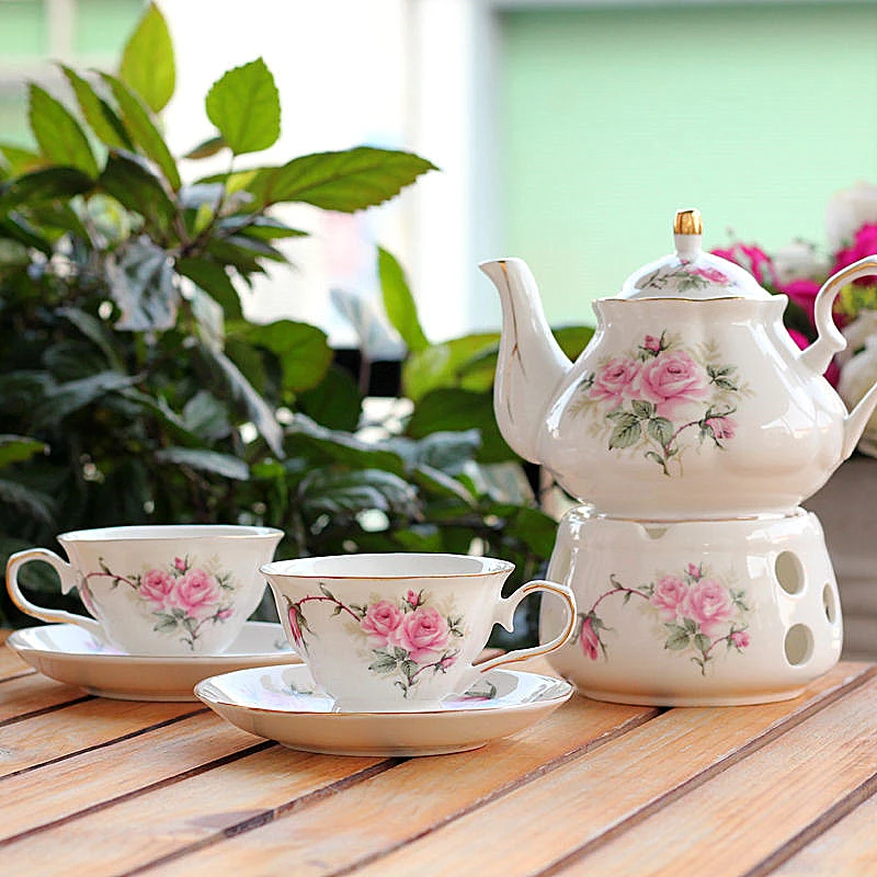 English British Tea Set Pink Camellia 500ml Teapot With Warmer
