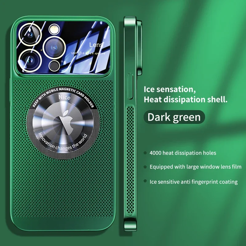 Plated Mesh Glass Lens Heat Dissipation Magnetic Phone Case with Enlarged Logo