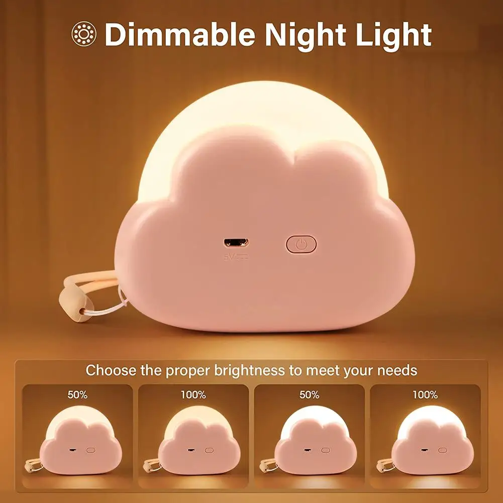 

Baby Night Light Kids LED Cute Cloud Shape Night Light With Lanyard 4 Lighting Modes Rechargeable 1200mah Battery Bedside Lamp