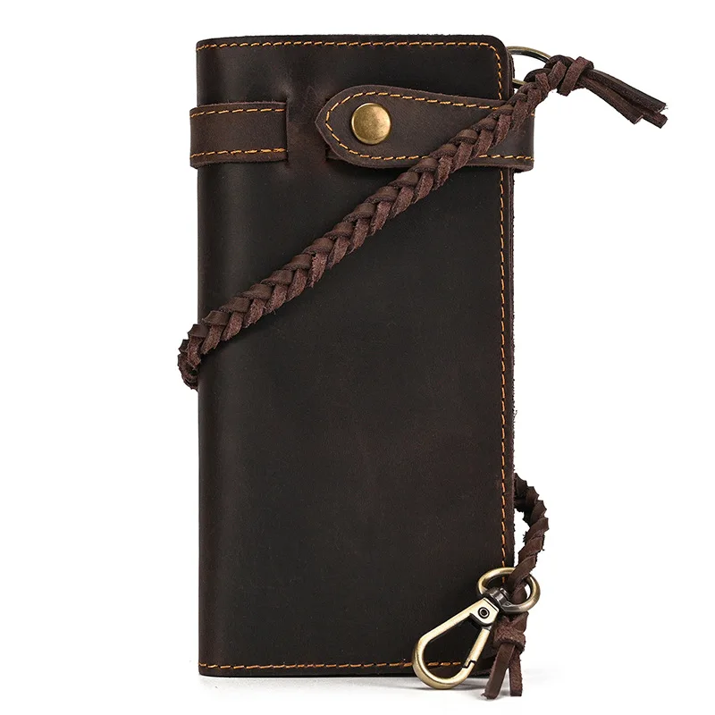 

Vintage Crazy Horse Leather Long Wallet with Chain for Men, RFID Blocking Wallet