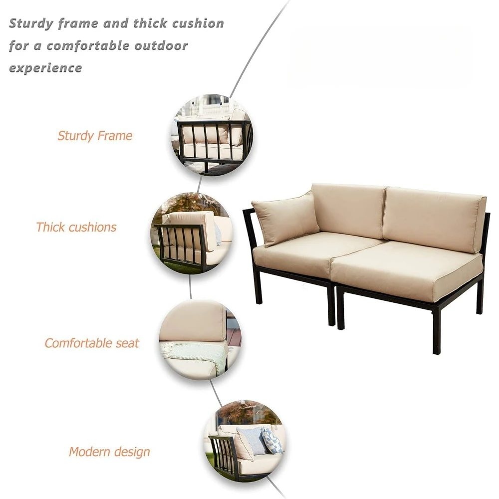 2 Piece Corner & Armless Sofa Outdoor Furniture Sectional Couch Set Patio Loveseat 4