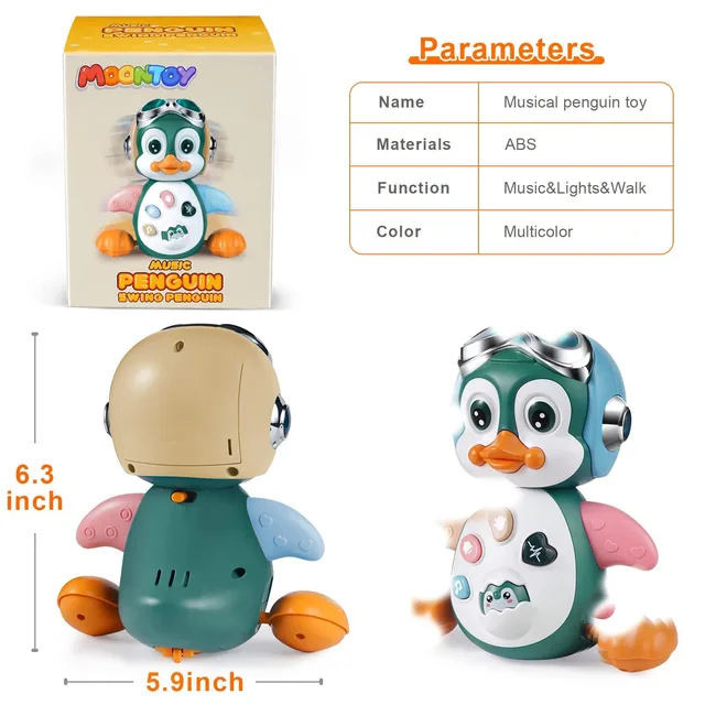 Electronic Baby Crawling Toy With Music & Lights Learning Baby Toy Penguin Over 6 Months Old, Birthday Gift For Early Education 6