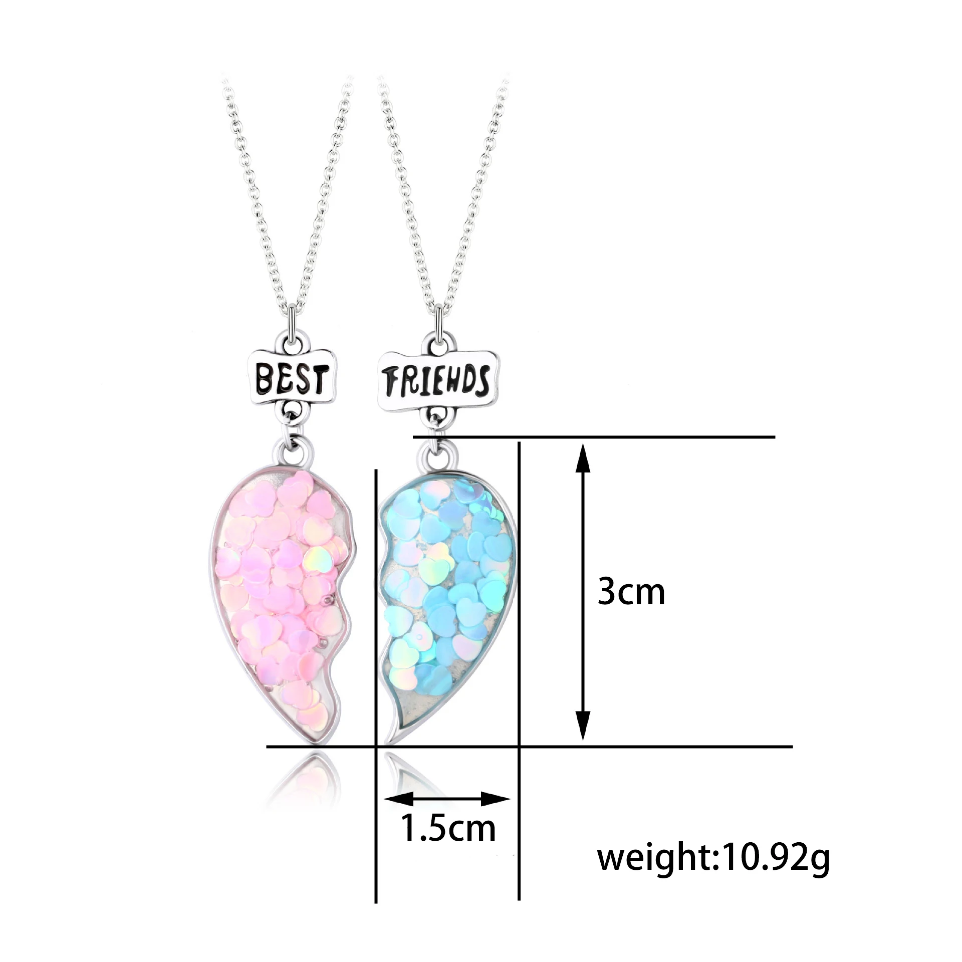 2 Stücke Pailletten Herz Magnet Halskette für Frauen Trendy DIY Herz Nähte Anhänger BFF Beste Freunde Schmuck Geschenke 2025 – Detail 1