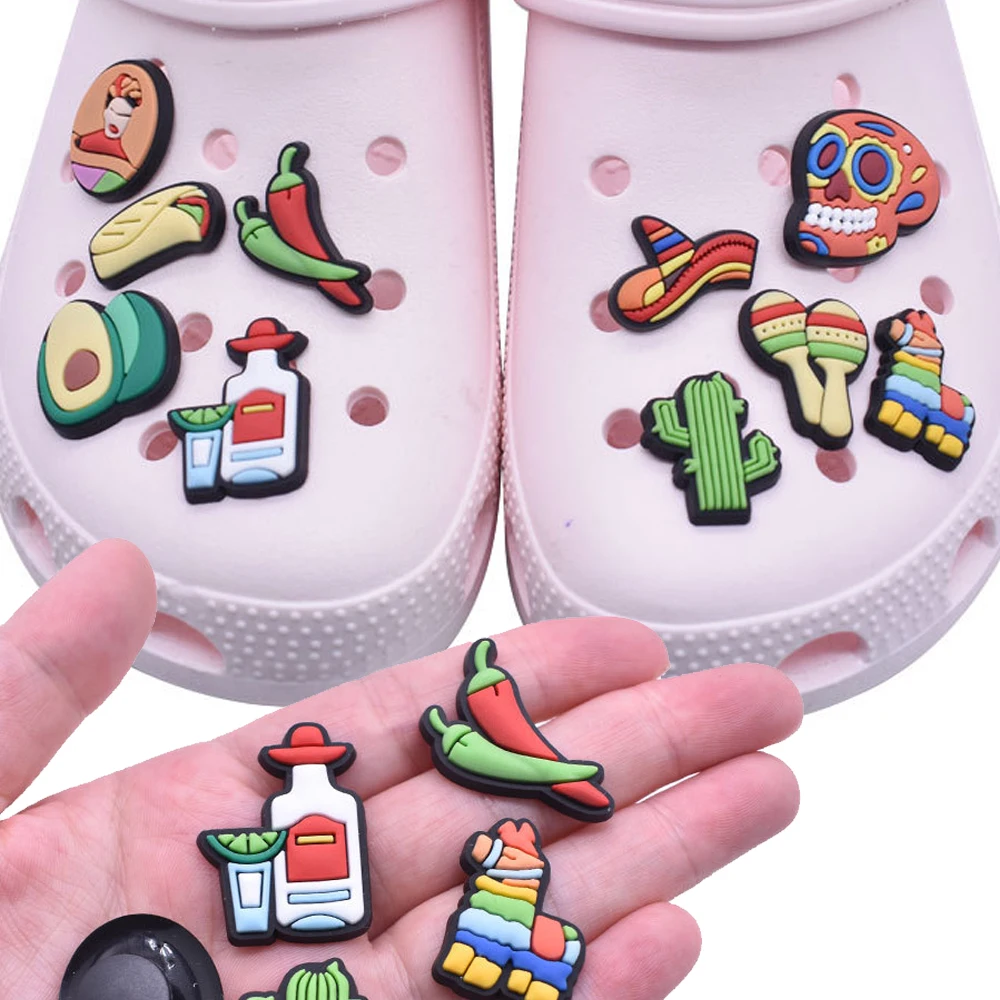 

Hot Sale 1pcs PVC Mexican Accessories for Crocs Charms Men Badge Women Sandals Buckle Kids Pins Shoe Decoration Jean Wristbands