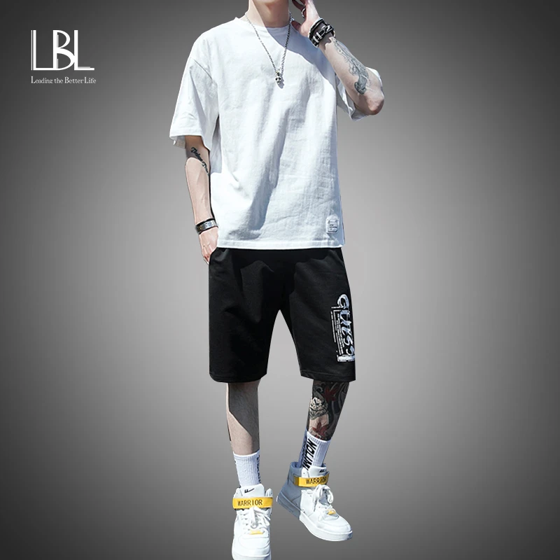 Conjunto de camiseta y cortos para hombre, chándal informal color sólido, chándal para correr, ropa con estampado Harajuku de verano, novedad| | - AliExpress