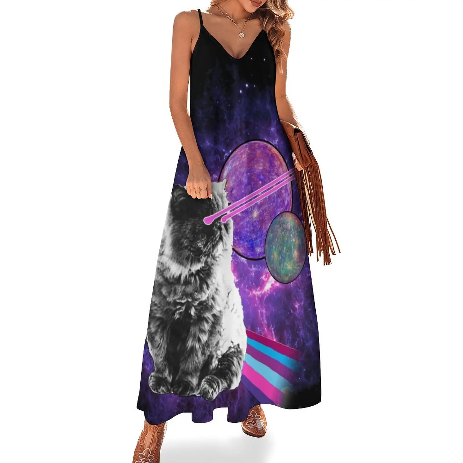 

New Space Cat Lazer Sleeveless Dress summer dress women 2023 long sleeve dresses