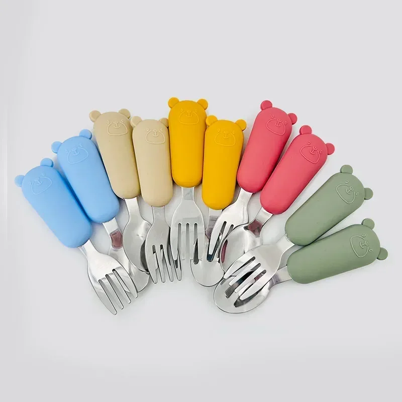 Baby Gadgets Tableware Set Children Utensil Stainless Steel Toddler Dinnerware Cutlery Cartoon Infant Food Feeding Spoon Fork