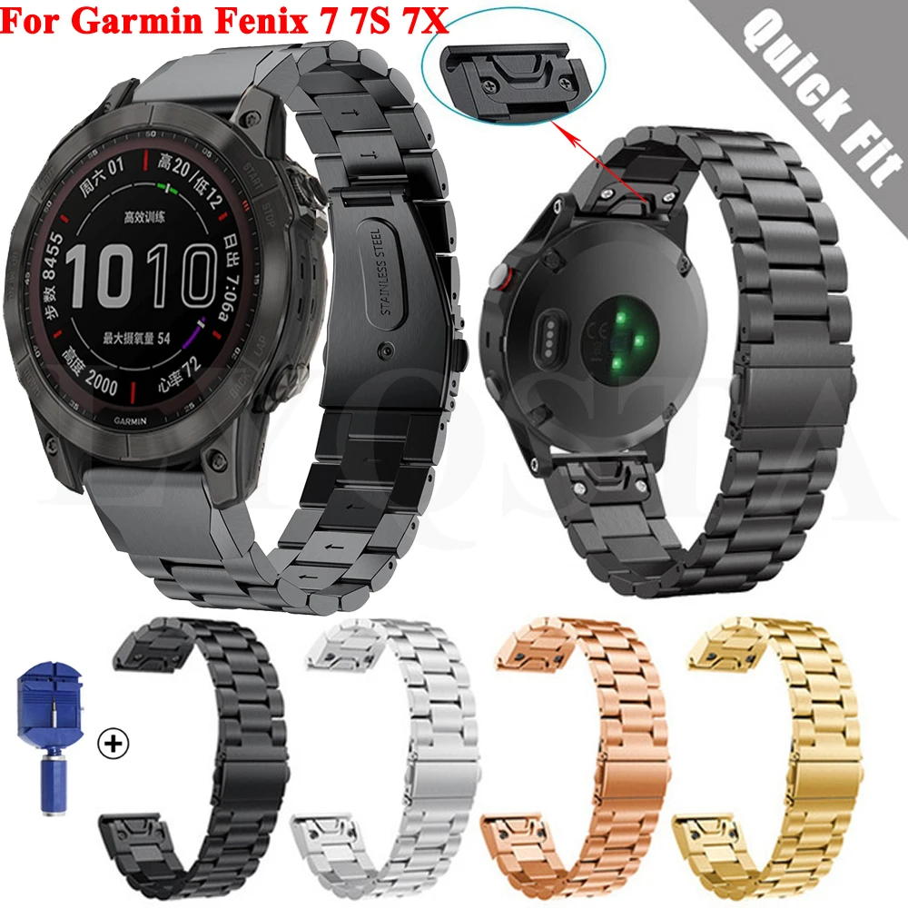Ремешок из нержавеющей стали для Garmin Fenix 7 7S 7X 6 6X Pro 5 5X Plus 3HR металлический браслет