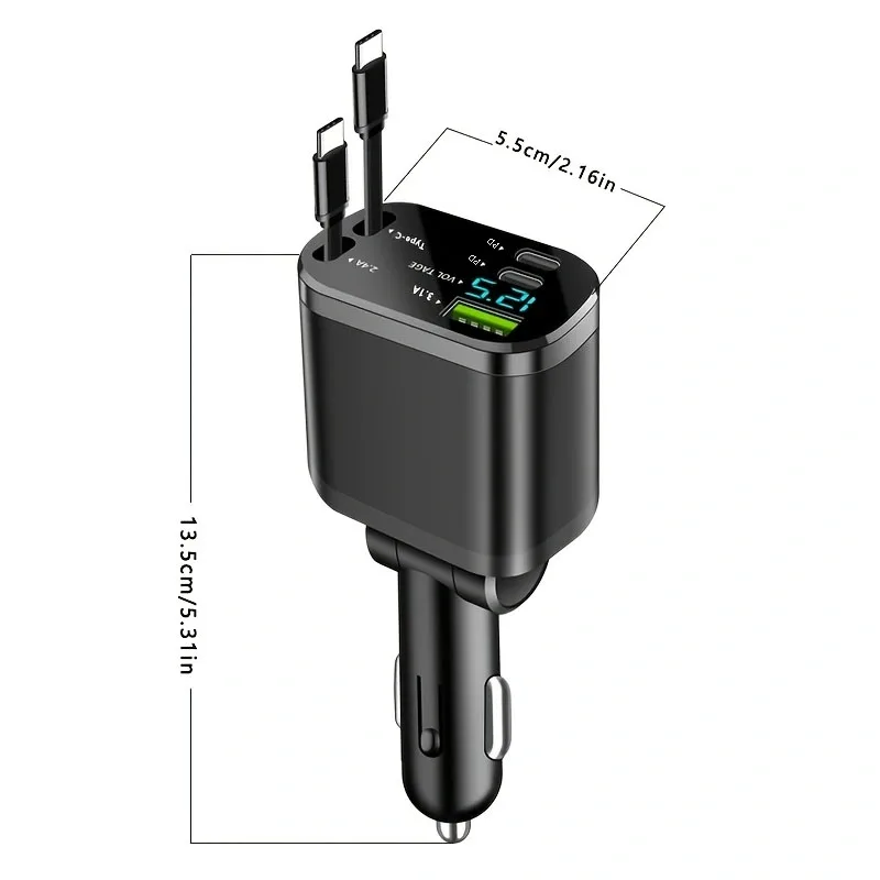 Car Charger, Car Charger with Retractable Cable, Car Pd, Car Fast Charging, Super Fast Charging, Flash Charging