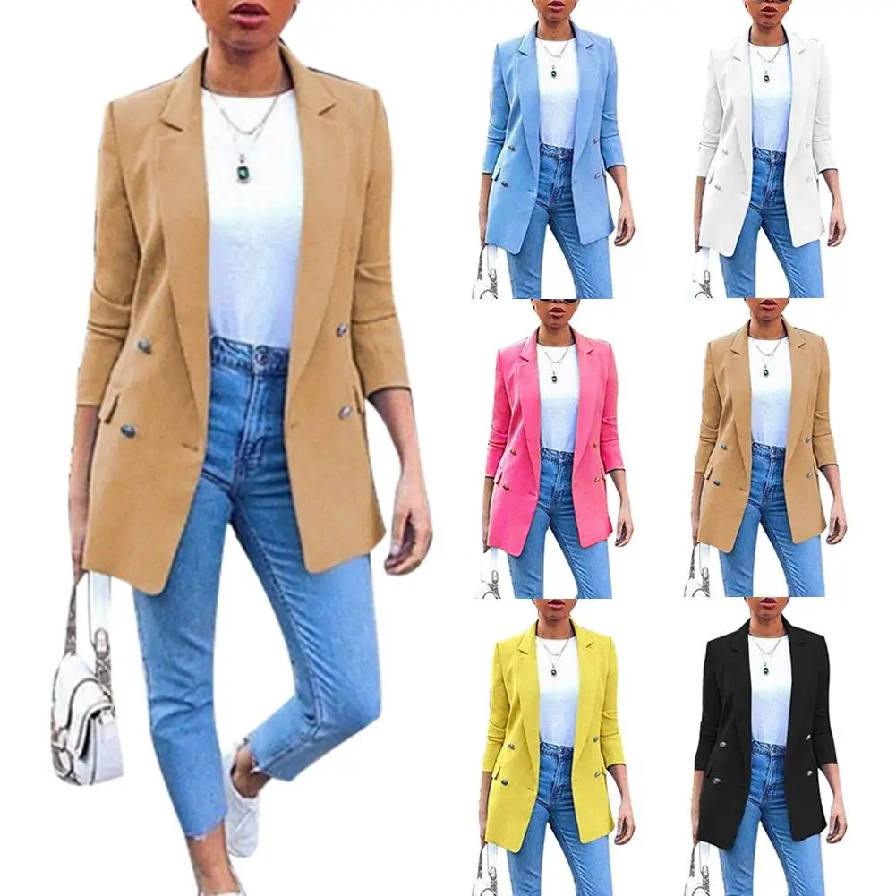Womens Ladies Solid Turn Collar Plus Size Autumn Fashion Office Lady Color Blazer Long Sleeve Suit Jacket New Chic |