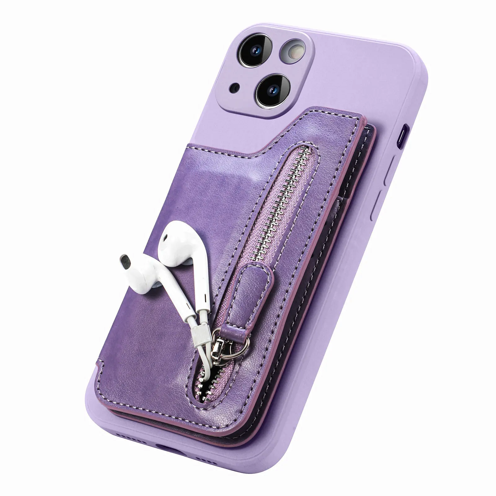 Luxury Leather Zipper Wallet Case with Card Slots and Magnetic Holder - Anti-Drop Protection