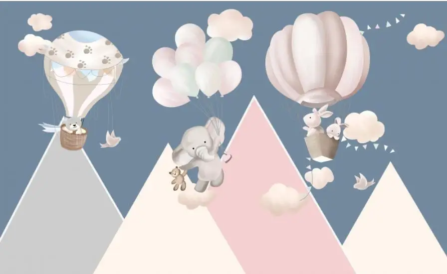 do bebê, balão moderno, elefante, coelho, rosa, cinza, menina geométrica