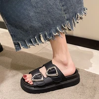 Slides Rubber Black Women's Slippers And Ladies Sandals Round Toe Height Summer 2025 With Heel Shoes Unique Luxury Luxury Casual - Image 4