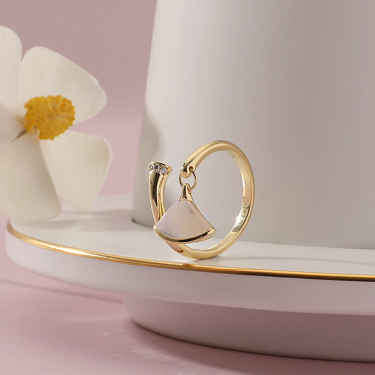 Original Smart Women's Fashion Ring Fan Shape Shell Zircon Open Ring Party Jewelry Accessory Gift For Women 6