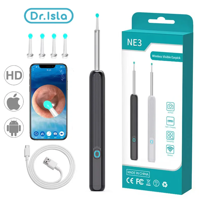 Dr.isla Wireless Ear Wax Remover Luminous Otoscope Ear Cleaner 1296P HD Visual Sticks Endoscope Mini Camera Health Care ear wax remover,ear wax cleaner