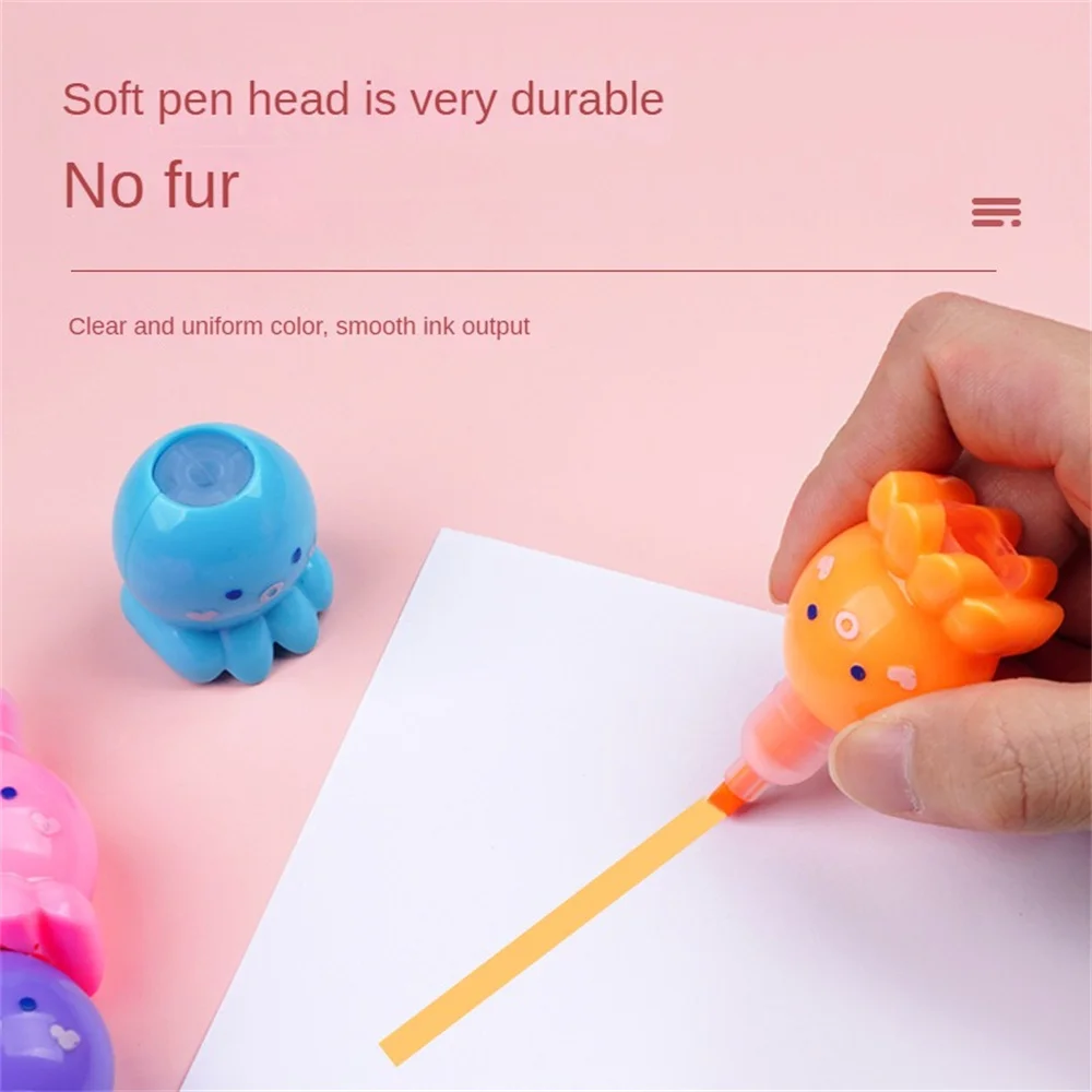 귀여운 색상 작은 문어 곰 형광 마커 펜 세트, 형광펜, 페인팅 마크, 귀여운 문구류, 학용품