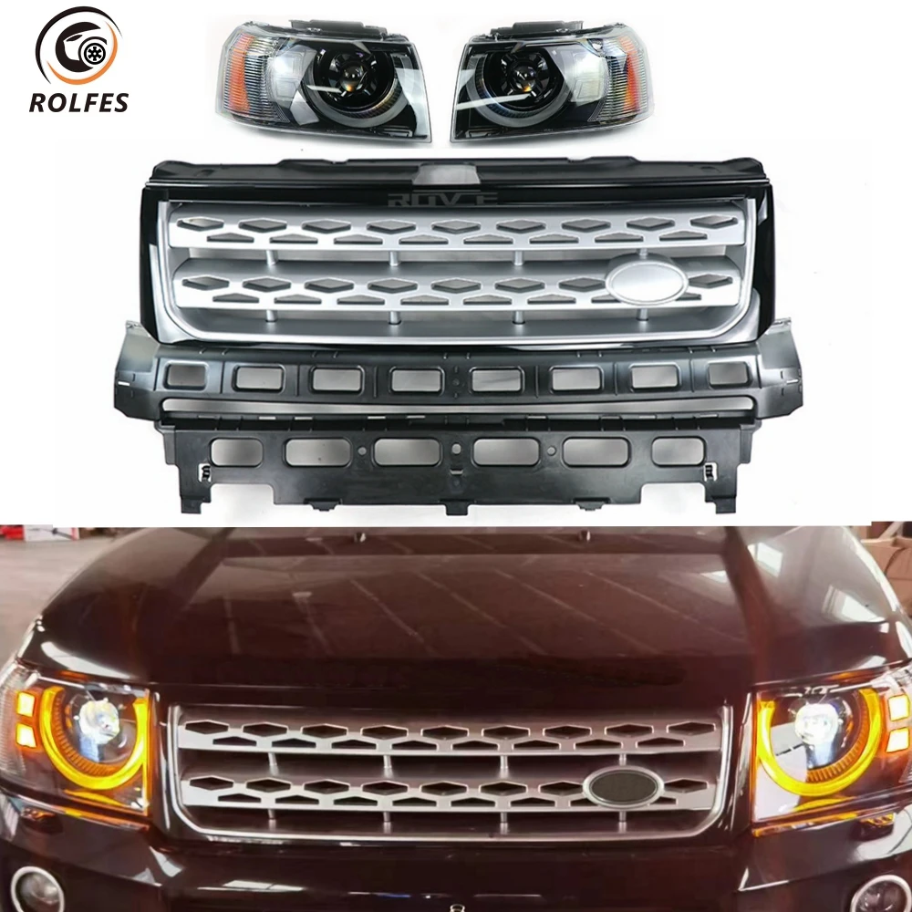 

ROLFES Front Grille Bumper Mesh Grill With Dynamic Headlight Front Headlamp For Land Rover Freelander 2 2010 2011 2012 2013 2014