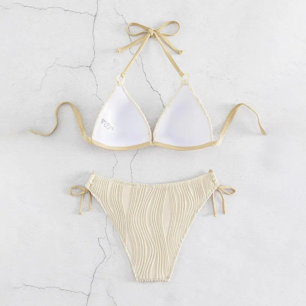 

Sexy Three-point Swimsuit Simple Design Bikini Stylish 2-piece Women's Bikini Set with Halter Neck Low Waist Quick for Summer