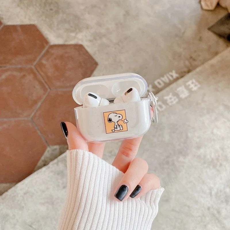 Bonita funda para auriculares Snoopy Charlie Brown para AirPods 1 2 3 Pro 2021, funda protectora transparente suave de TPU para auriculares inalámbricos Bluetooth