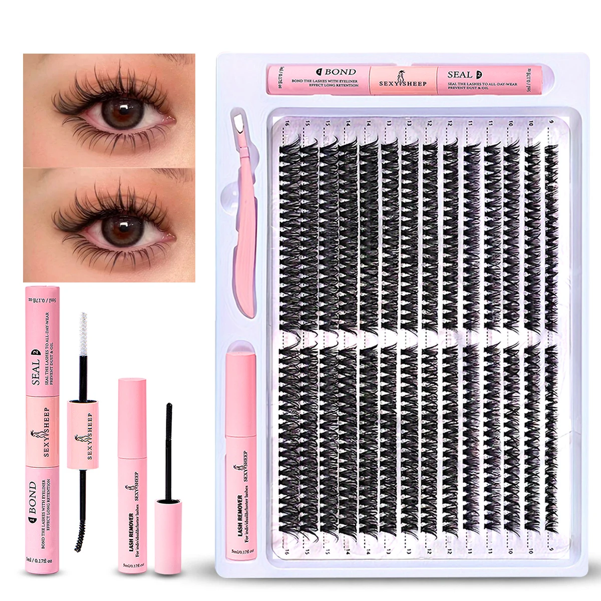 Diy Lash Extension Kit 560pcs Cluster Eyelash Individual Lashes Kit Cluster Lashes Bond Seal Glue Remover Fake Eyelashes