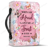 Sac Bible de luxe en cuir PU pour femmes, quand je suis peur, j'ai put mon confiance en vous verset, imprimé Floral rose, housse biblique personnalisée pour femmes 3