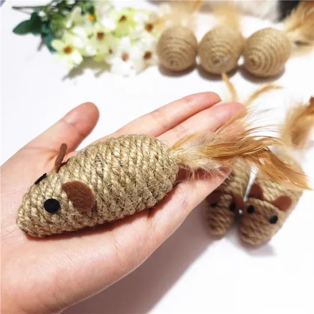 Sisal False Mouse Cat Toy Bite Resistance Stuffed Toy Interactive Cat Toy Simulation Mice Kitten Self-Playing Plush Toys 3
