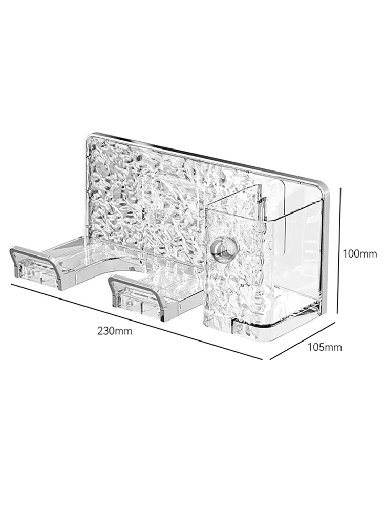 Hair Dryer Storage Rack Wall Mounted Non Perforated Household Bathroom Bracket Transparent Luxury Glacier Patterned Storage Tube 6