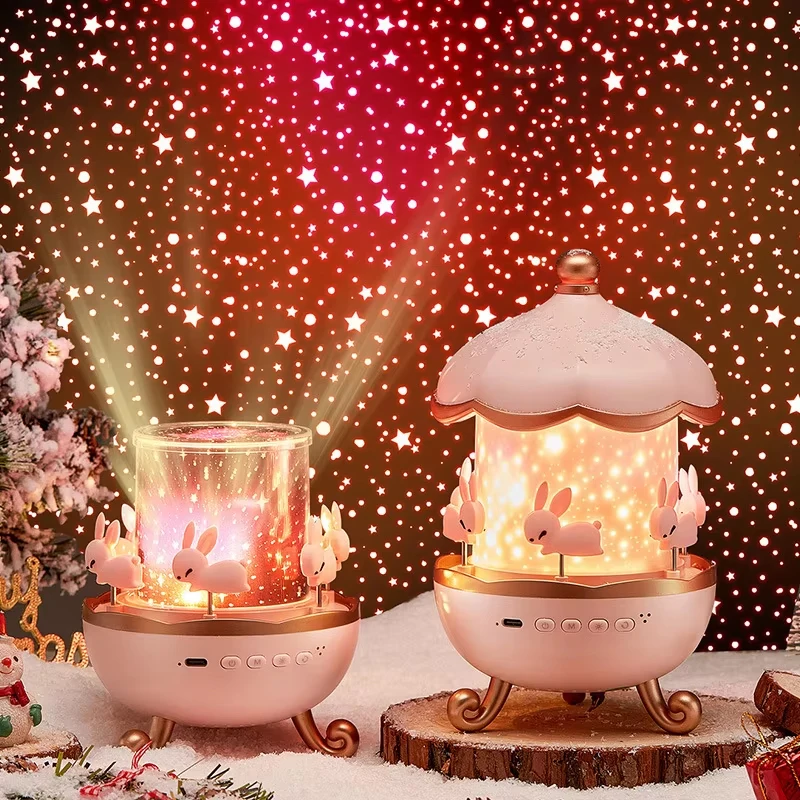 Starry Sky Projection Night Light Carousel Horse Remote Control Blue_tooth Audio Speaker Christmas Birthday Gifts Bedside Lamps