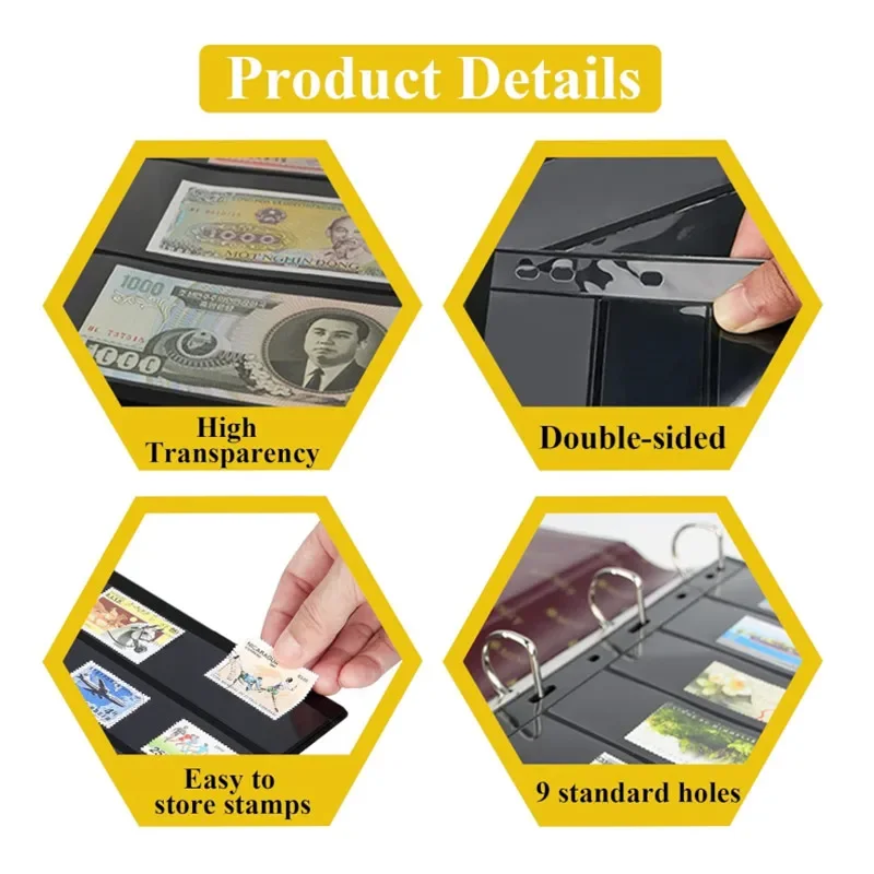 9-Hole Stamp Pages 10Pcs For Stamp Album Binder Collecting Albums Collection of Banknotes PVC Loose-leaf 12 Models