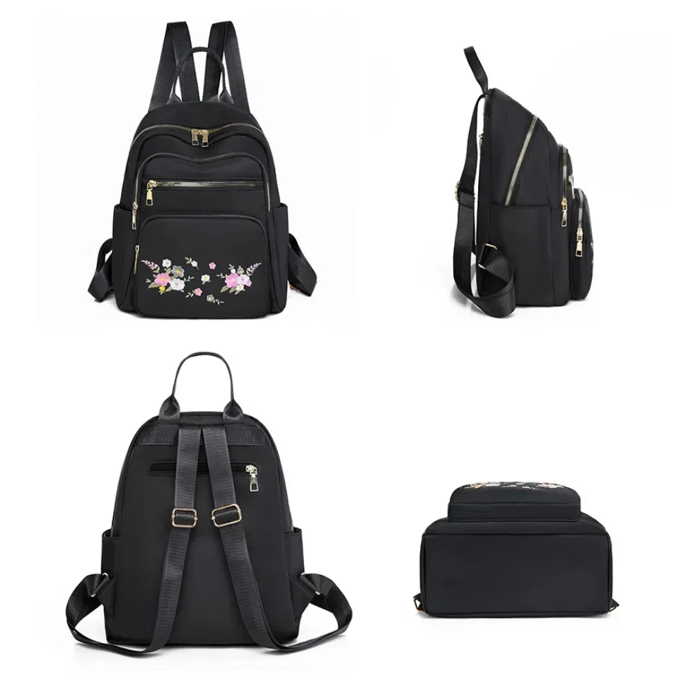 Fashion Nylon Backpack For Women Embroidery Design Student School Bag Leisure Travel Rucksack Popular Girl Commuting Sac A Dos 5