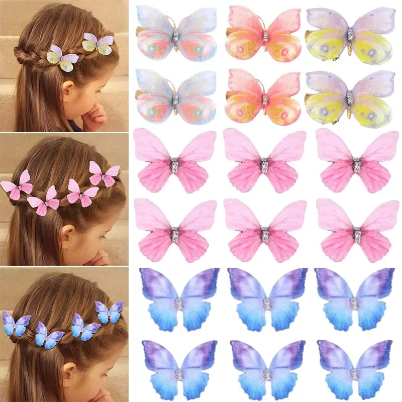 Oaoleer 6Pcs/set Sweet Girl Butterfly Hair Clip For Baby Fashion Kids Hairpin Barrettes Child Headwear Boutique Hair Accessories oaoleer 5pcs set blue white bows hairbands for kids girl dot handmade headband hair hoop child headwear baby hair accessories