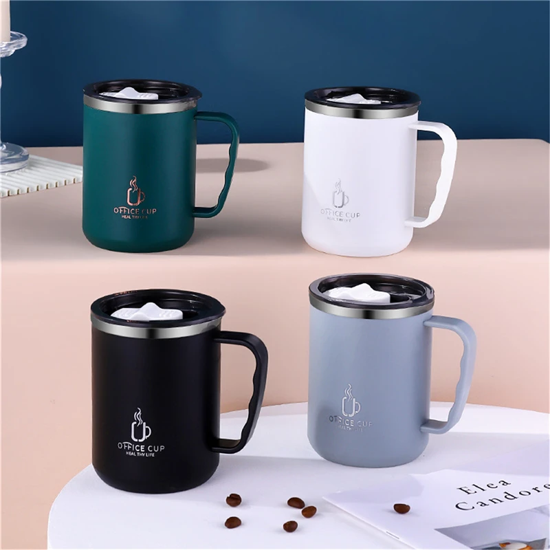 

Stainless Steel Coffee Mug With Lid Insulated Coffee Cup Double Coffee Mug With Handle Heat Resistant Drinking Utensils