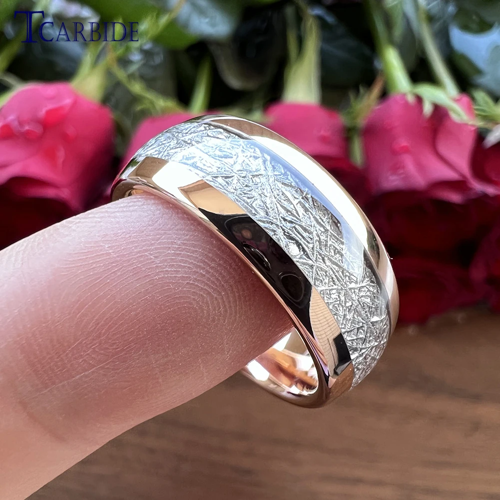 4MM 6MM 8MM Men Women Tungsten Engagement Wedding Band Bright Meteorite Inlay Valentine's Day Gift Jewelry Comfort Fit wedding rings