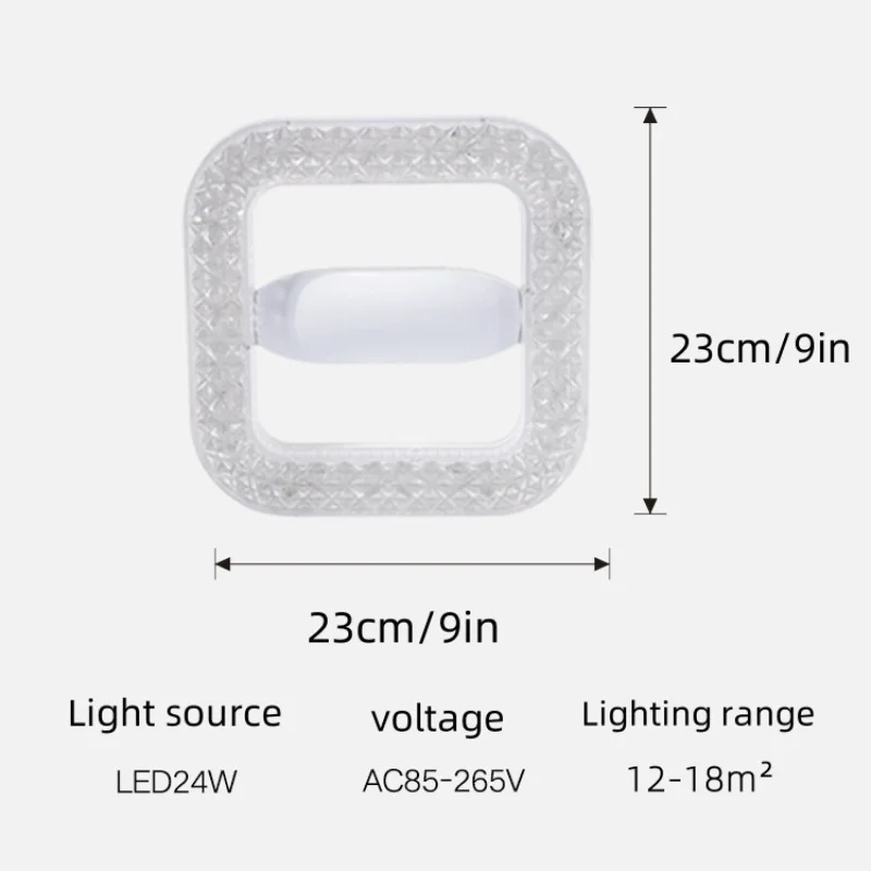 모던 디자인 E27 LED 조명, AC85-265V, 밝기 조절 불가, 사각형 아크릴 크리스탈 조명, 18W, 24W, 6500K