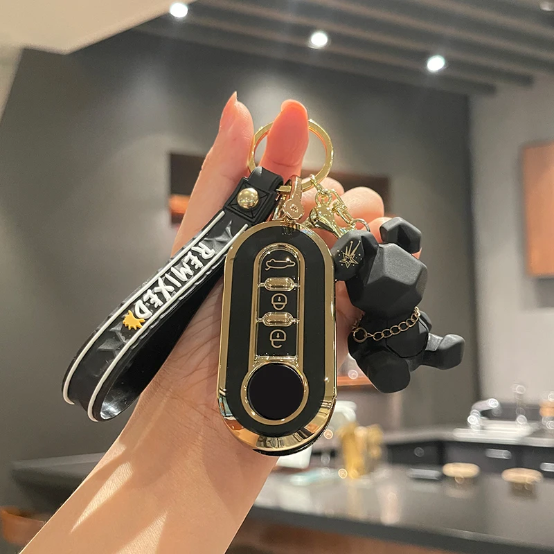 Tpu Car Flip Key Case Cover Per Fiat 500 Ducato Panda 500L Punto Lancia Musa Per Fiat Doblo 500 Viaggio Otimo Bunny Portachiavi