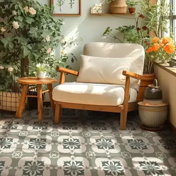 Peel and Stick Vinyl Floor Tiles 6-Pack 30x30cm，Stick on Floor Tiles for Bathroom，Removable and Waterproof Flooring Tiles 1