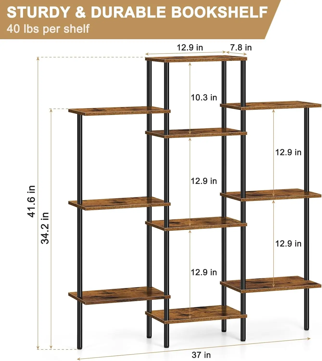 Four story S-shaped side table, open bookshelf, made of waterproof medium density fiberboard and thick metal tube