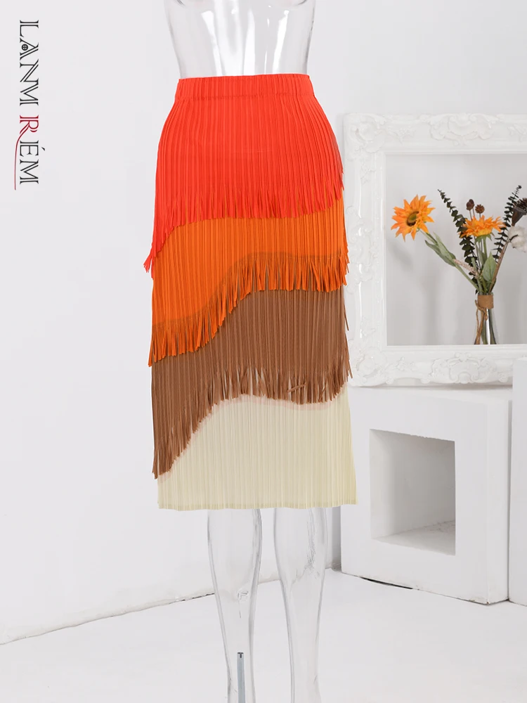 

Юбка женская плиссированная средней длины с кисточками и высокой талией