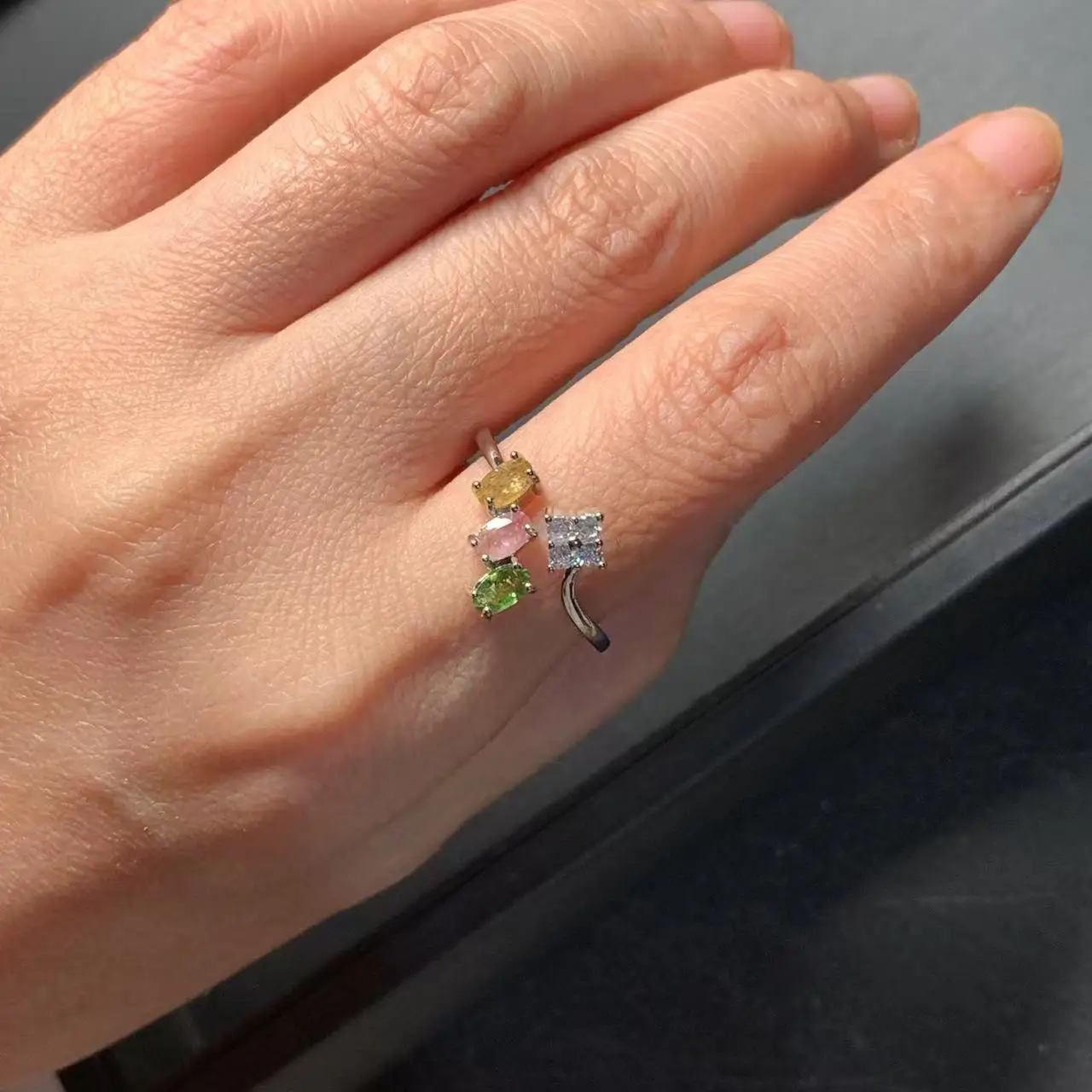 New Arrival Natural Tourmaline Rings Female  Jewelry For Women Gift Copper Cute Stone Flower