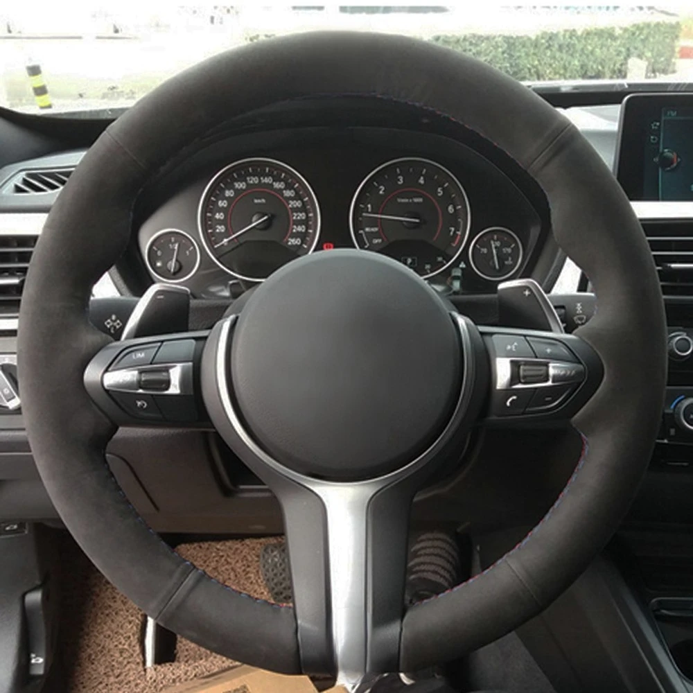 Black Suede Leather Car Steering Wheel Cover for BMW F87 M2 F80 M3 F82 M4 M5 F12 F13 M6 F85 X5 M F86 F33 X6 M F30 Sport steering wheel cover