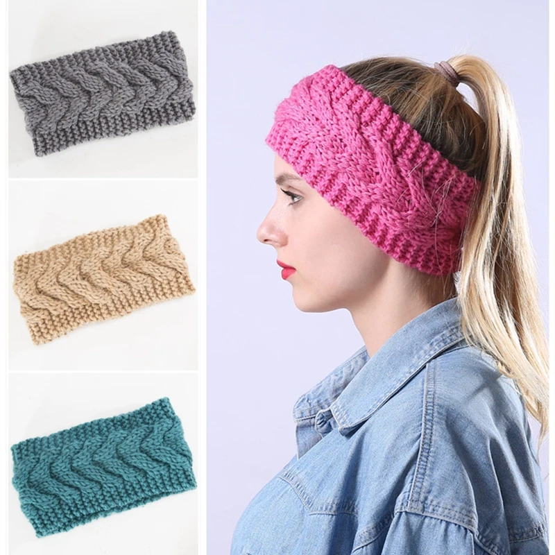 

Unisex Winter Warm Ear Knitted Headband For Women Wide Stretch Hairband Headwrap Lady Turban Hair Accessories