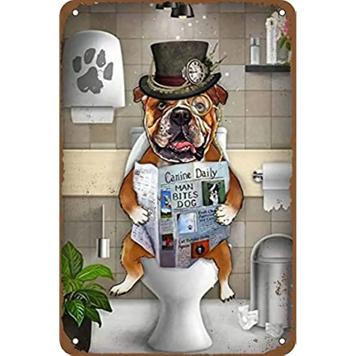 

Bulldog Tin Sign Art Poster Dog Lover Toilet Retro Metal Tin Signs Retro Wall Decor for Home Gate Garden Bars Restaurants Cafes