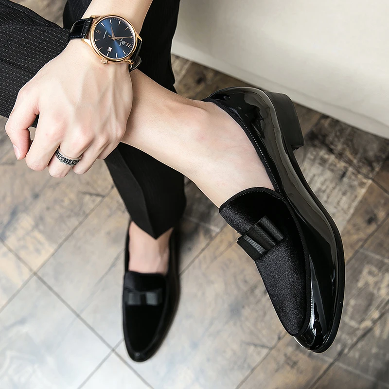 Men Dress Shoes Shadow Patent Leather Luxury Fashion Groom Wedding Shoes Men Luxury italian style Oxford Big Size 48 leather shoes